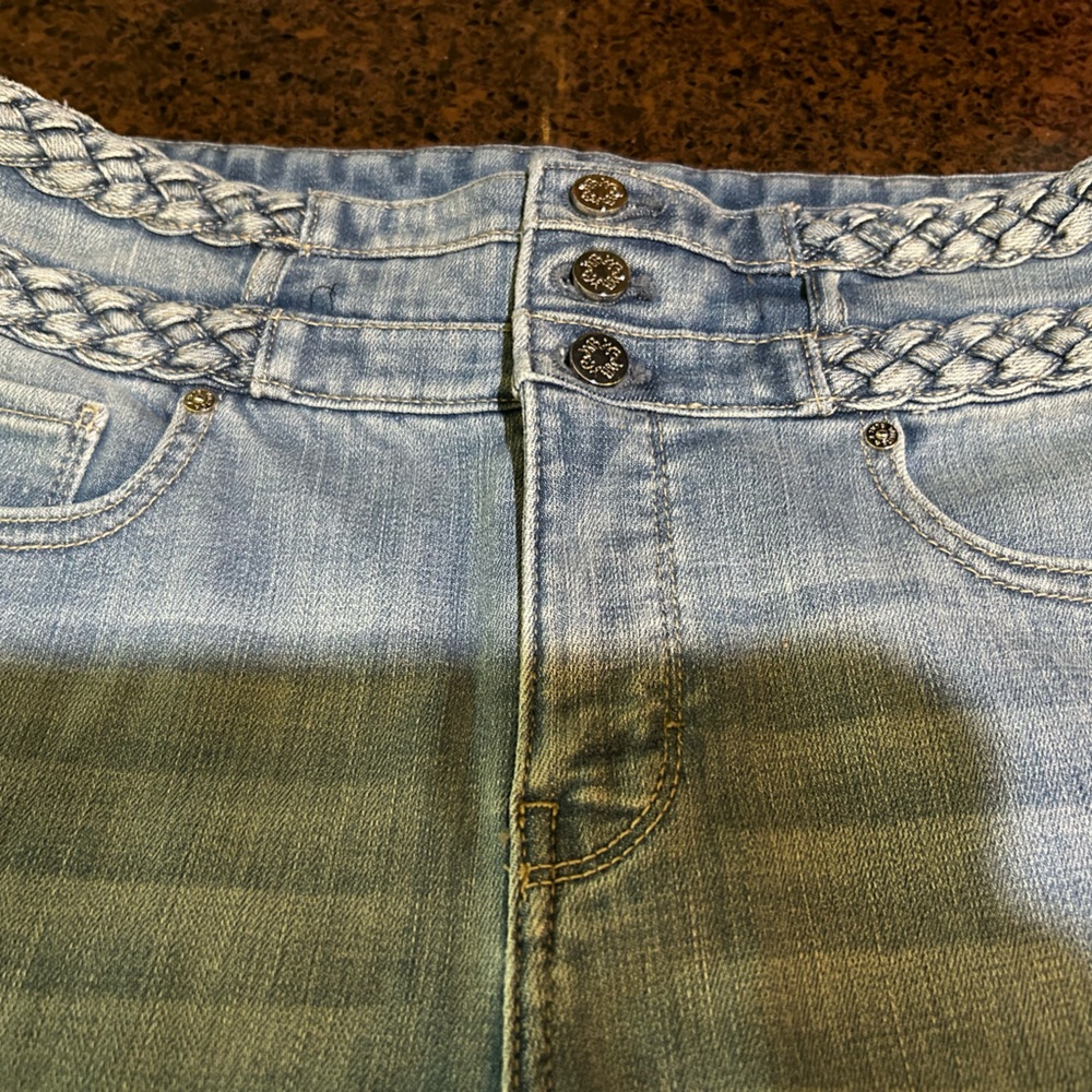 White House Black Market Light Blue High-Rise Jeans with Braided Waistband